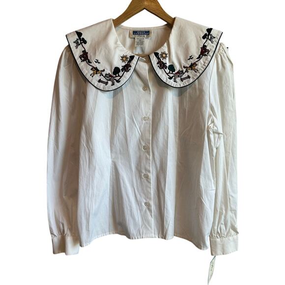Vintage Tops - Vintage Bryn Connelly Peter Pan Collar Horse Embroidered Button Up White 6P